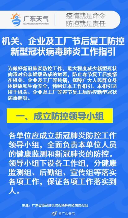 机关 企业及工厂节后复工防控新型冠状病毒肺炎工作指引